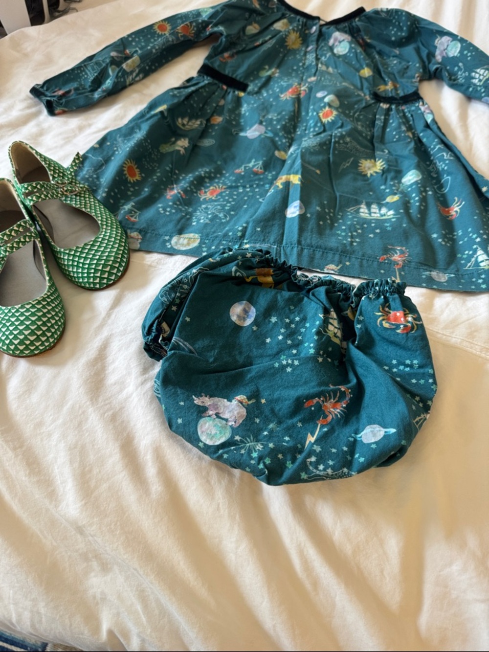 Kids Teal Space-Print dress - Picture 4 of 4
